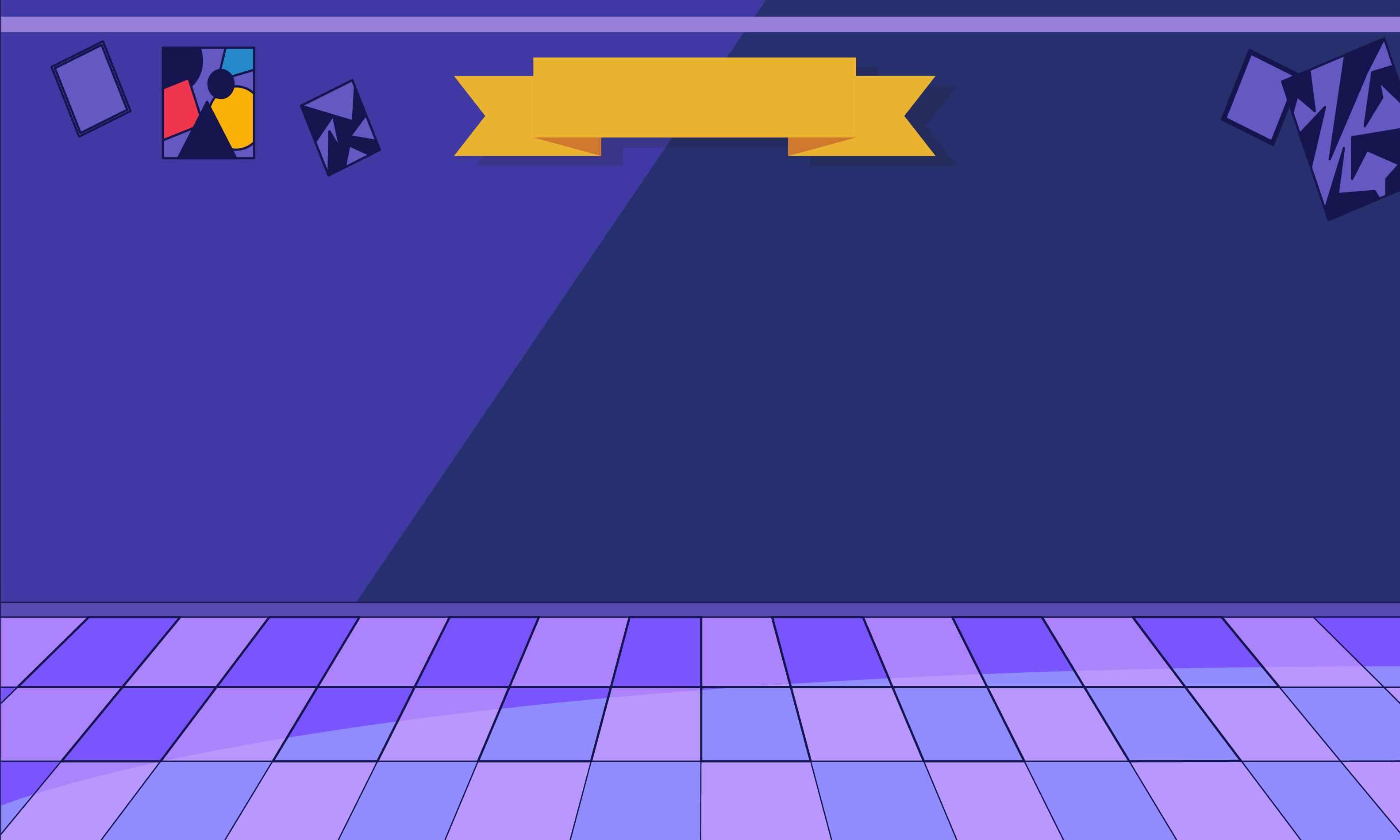 A purple room with purple checkered floor